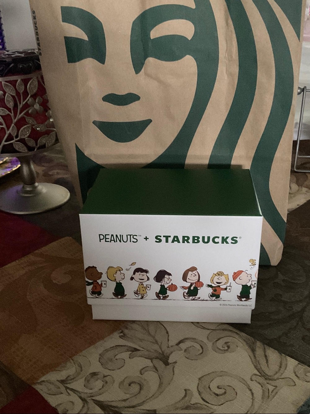 Starbucks Kids Costume Box in Green & White with Peanuts Characters
